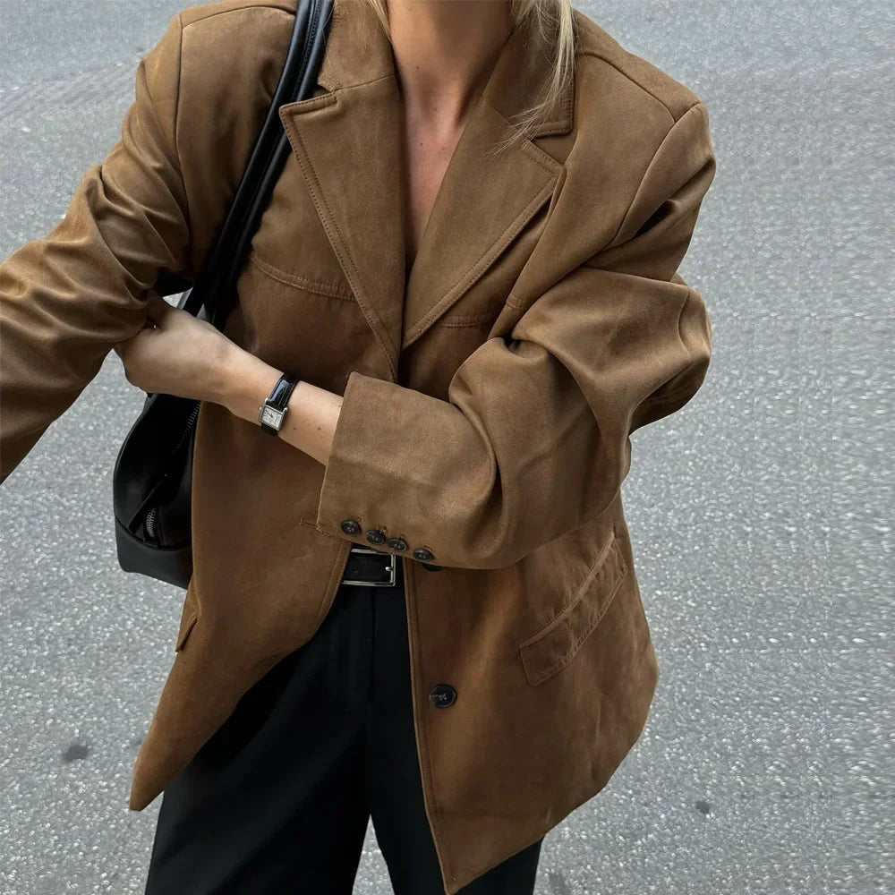 Schweizer Eleganz Damenjacke – Vintage Braun Leder Demi-Saison Look