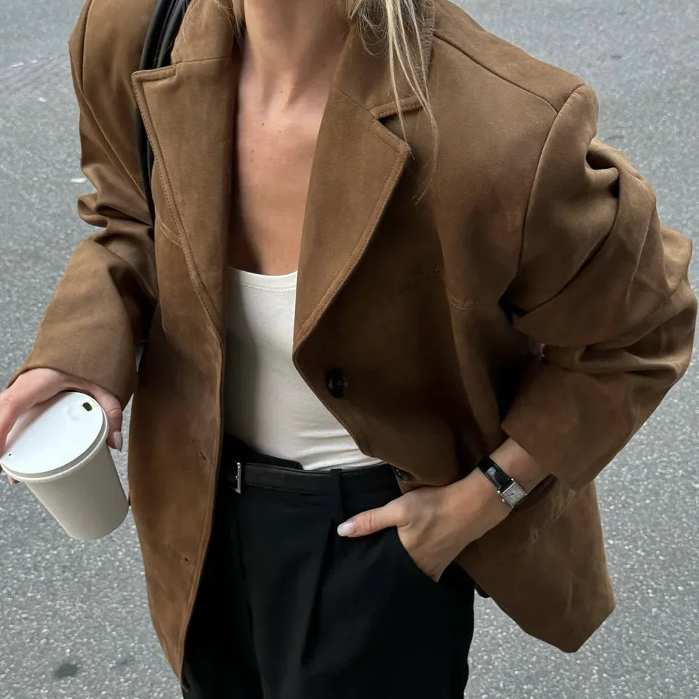 Schweizer Eleganz Damenjacke – Vintage Braun Leder Demi-Saison Look