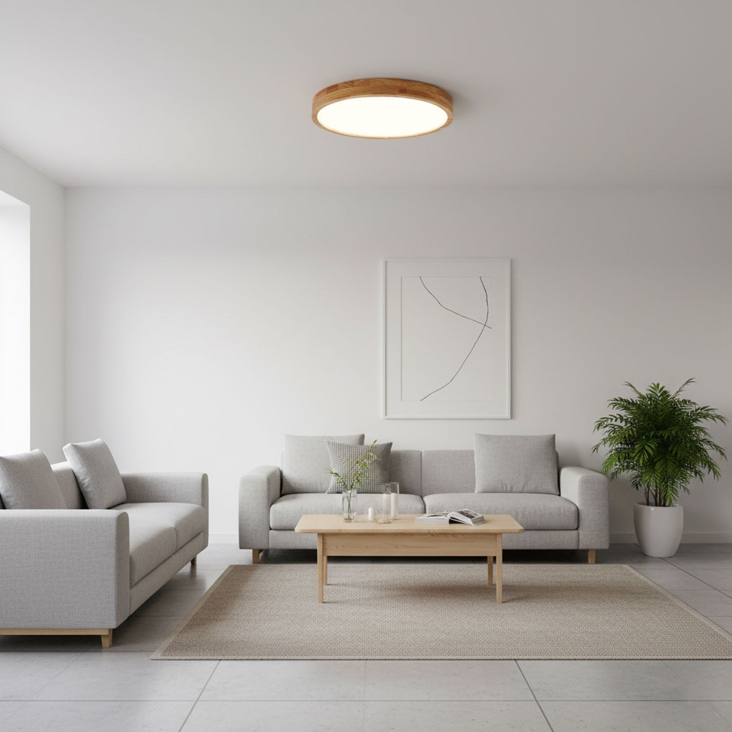 Moderne Nordische Runde Holz LED Deckenleuchte 1-Licht