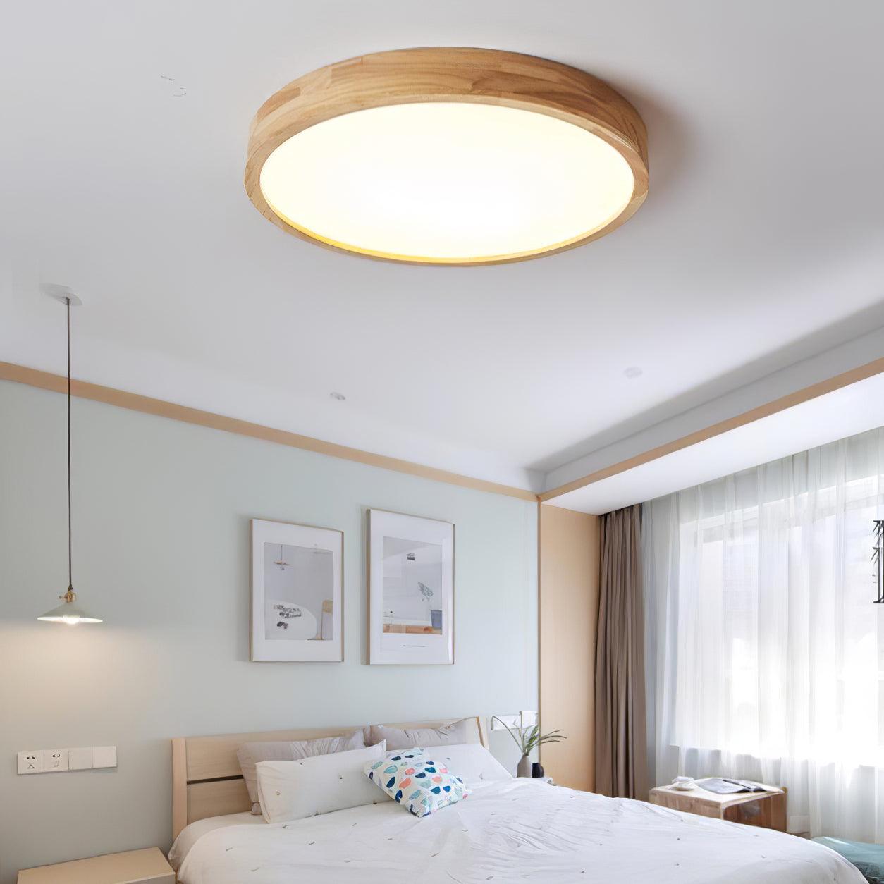 Moderne Nordische Runde Holz LED Deckenleuchte 1-Licht