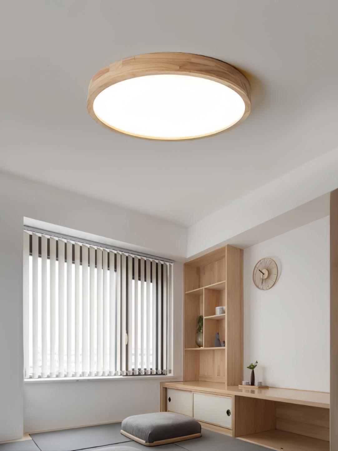 Moderne Nordische Runde Holz LED Deckenleuchte 1-Licht