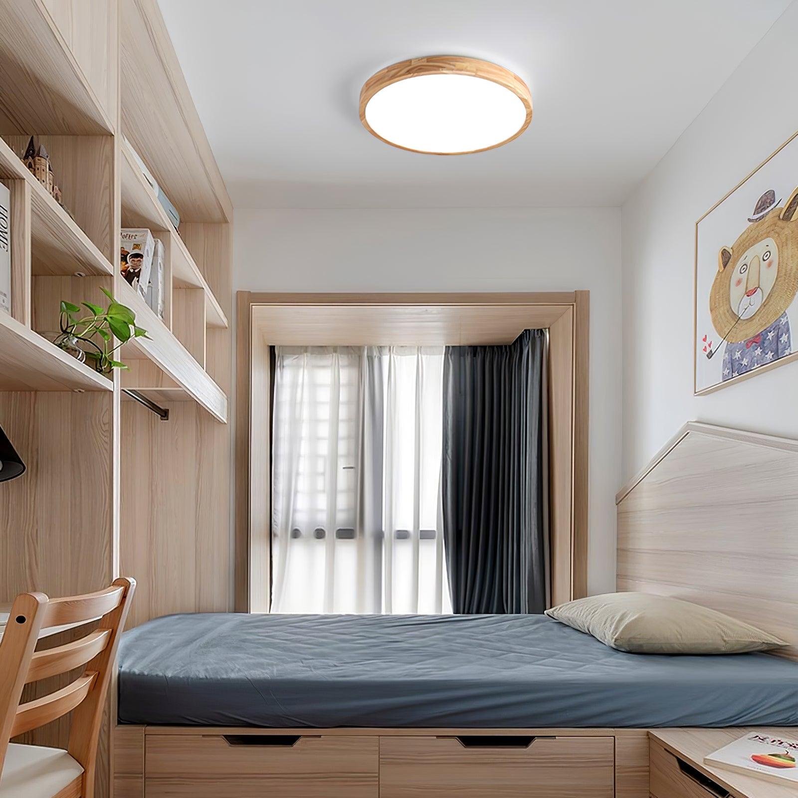 Moderne Nordische Runde Holz LED Deckenleuchte 1-Licht