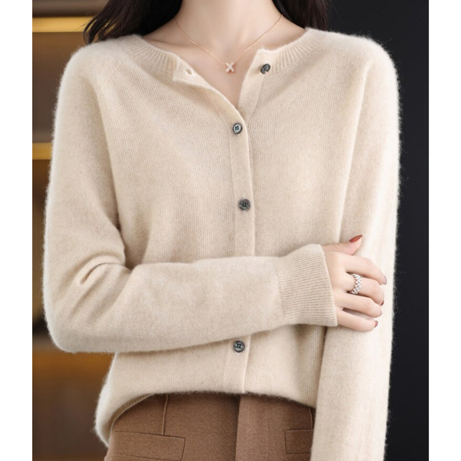 Zuiver Merinowolle Damen O-Hals Gestrickte Weste Kaschmir Pullover