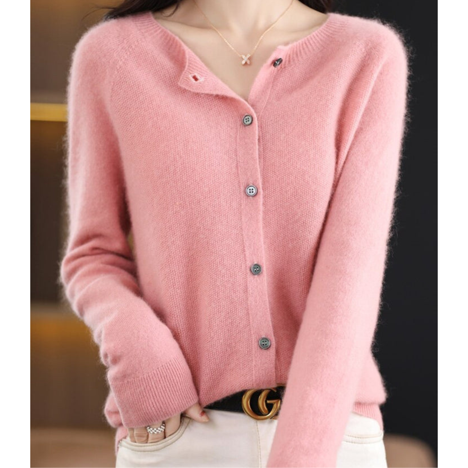 Zuiver Merinowolle Damen O-Hals Gestrickte Weste Kaschmir Pullover