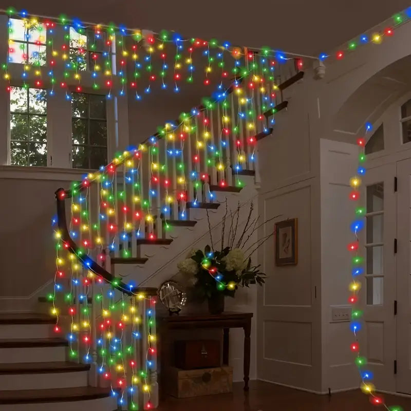 LED Weihnachtsbeleuchtung mit Eiszapfen und Sternenhimmel – Lichtvorhang für Außen