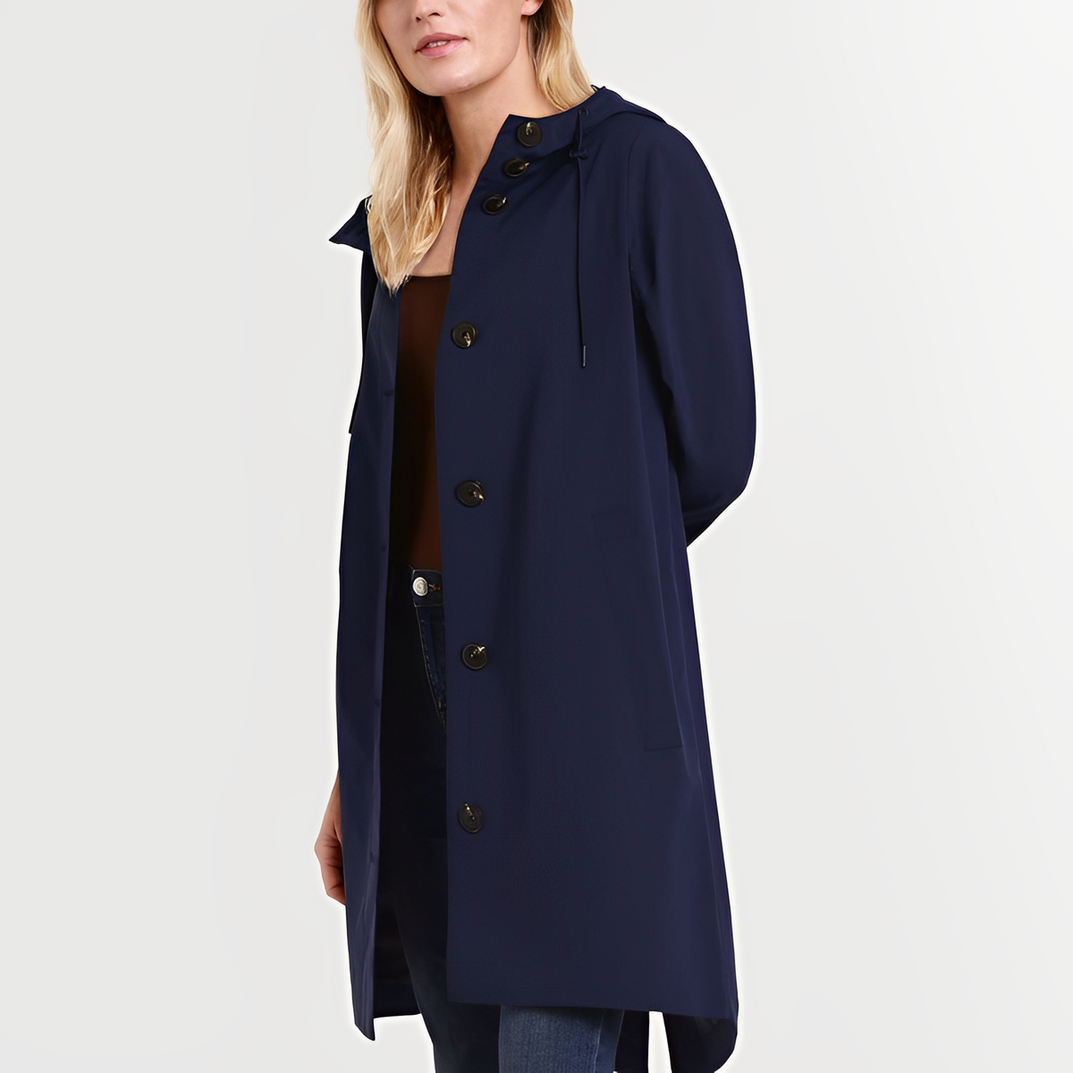 Damen Lange Wasserdichte Regenjacke – Leichte Jacke mit Kapuze und Taillenkordel