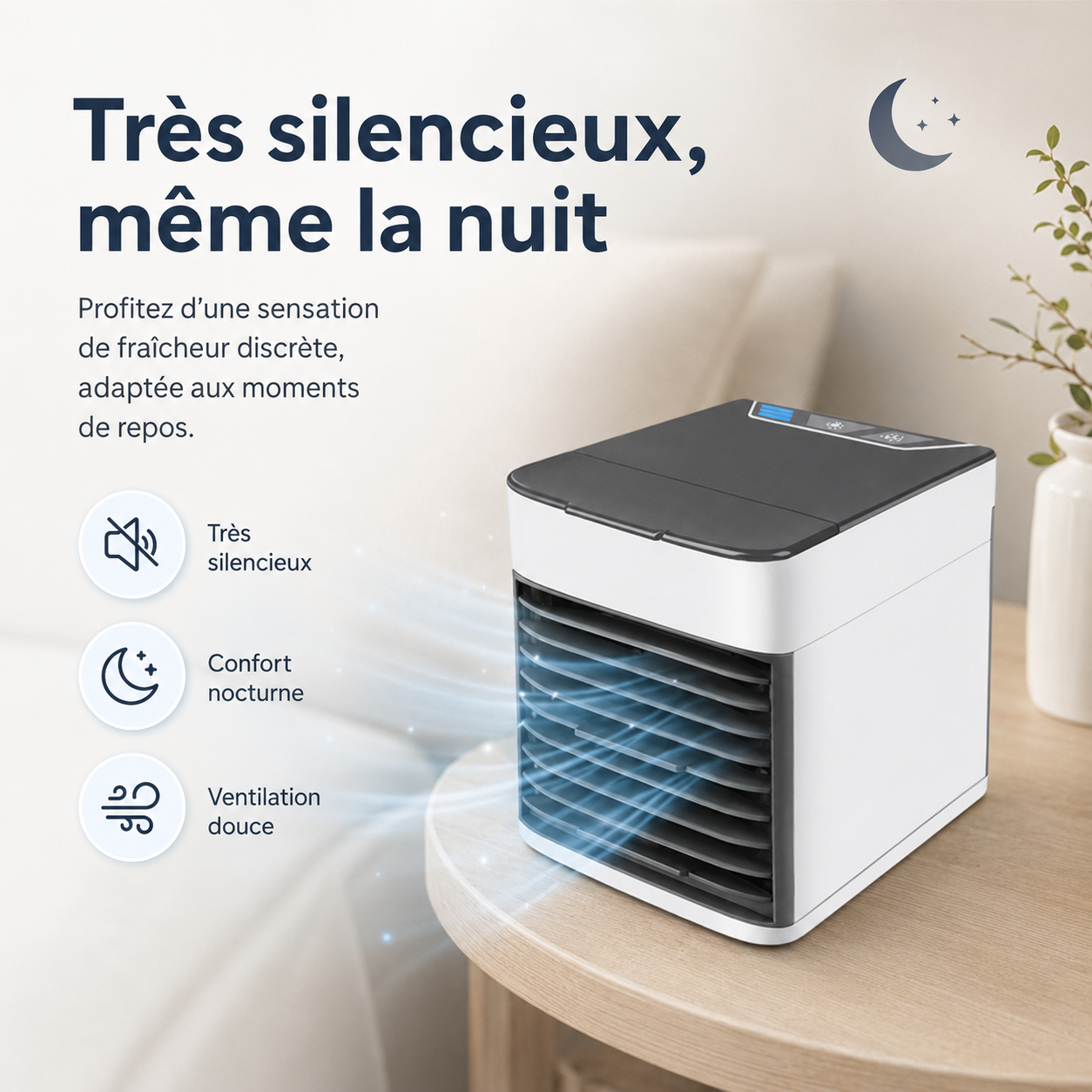 3-in-1 Luftkühler mit Ventilator, Luftbefeuchter und Luftreiniger – Tragbar, leise und mit LED-Nachtlicht