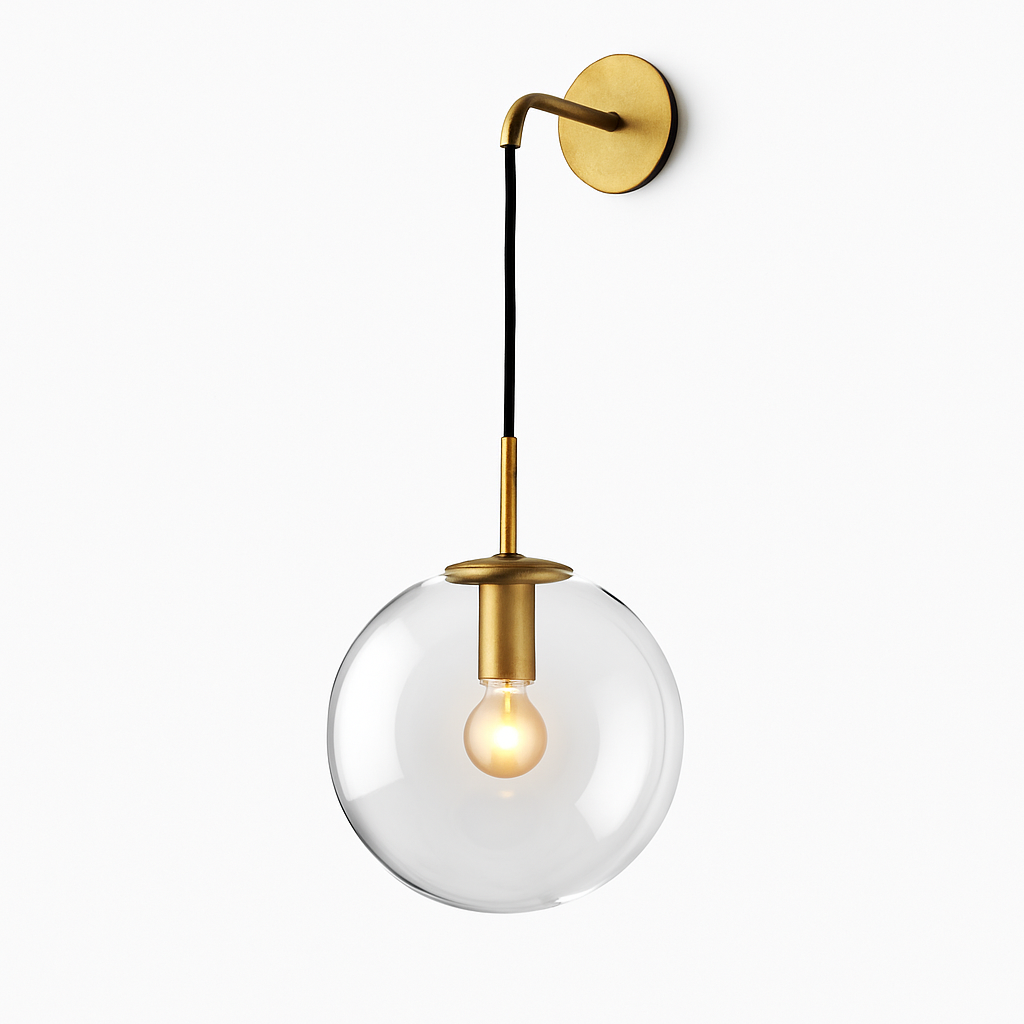 Wandleuchte mit hängender Glas-Kugel