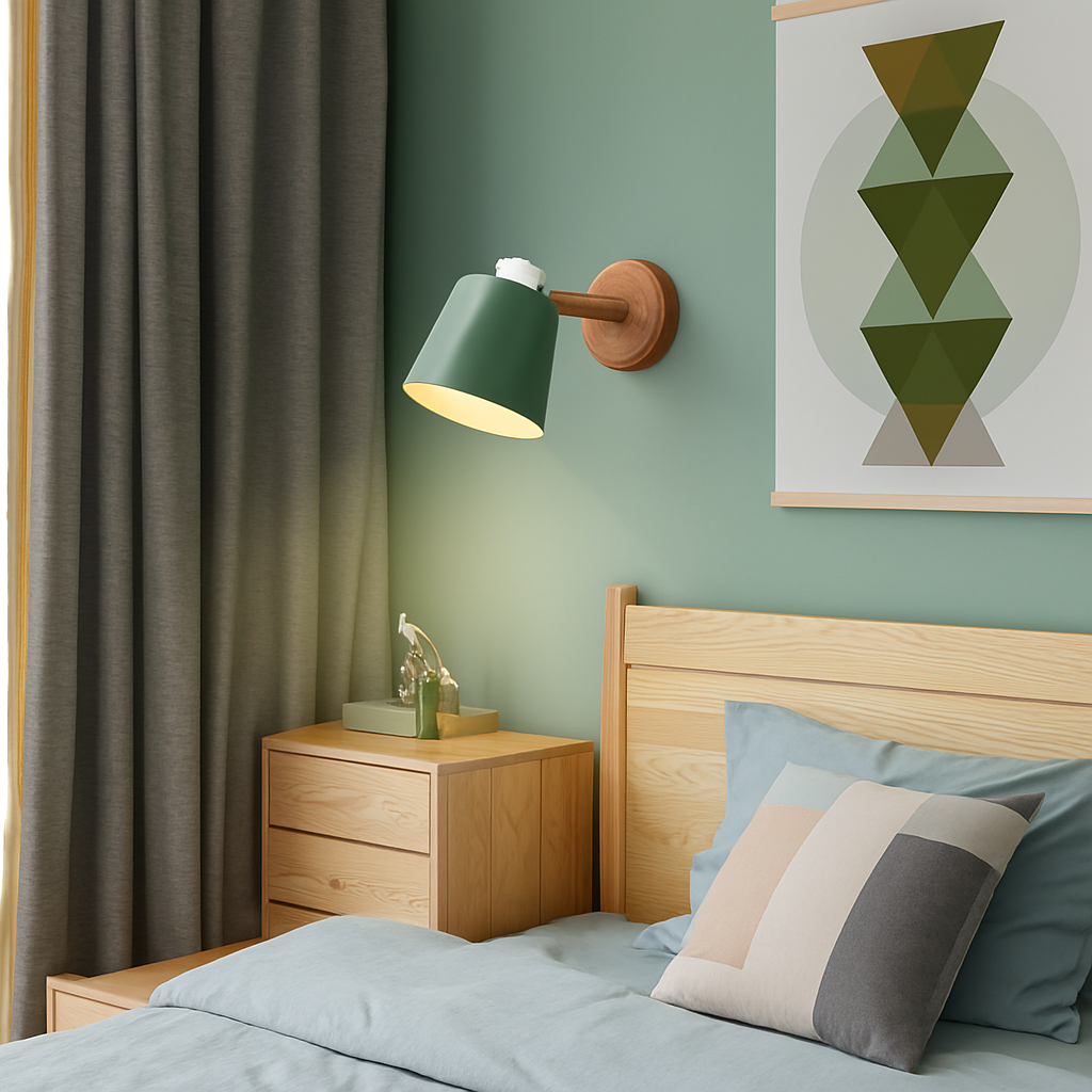 Wandlampe LED mit schwenkbarem Schirm aus Metall und Holzhalterung