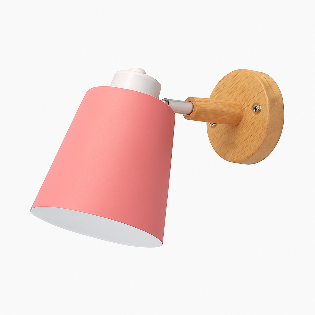 Wandlampe LED mit schwenkbarem Schirm aus Metall und Holzhalterung