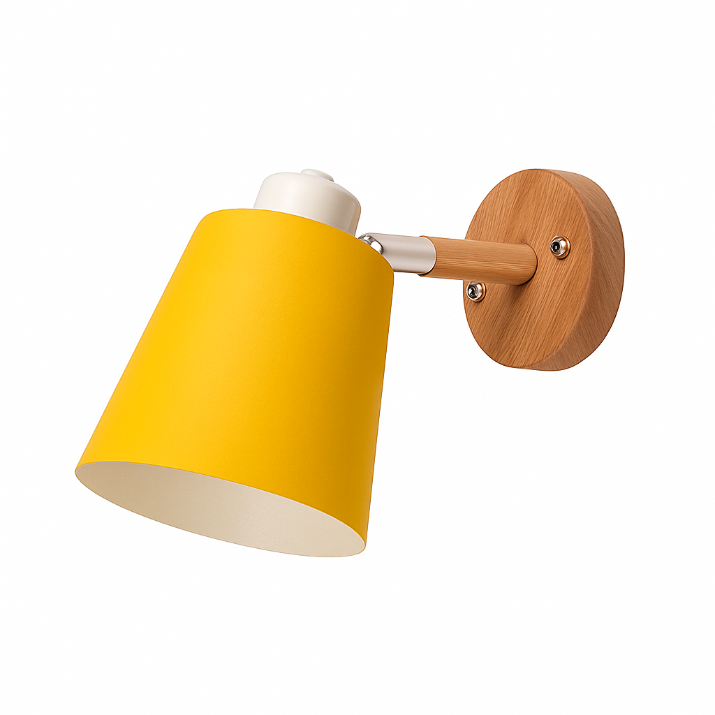 Wandlampe LED mit schwenkbarem Schirm aus Metall und Holzhalterung