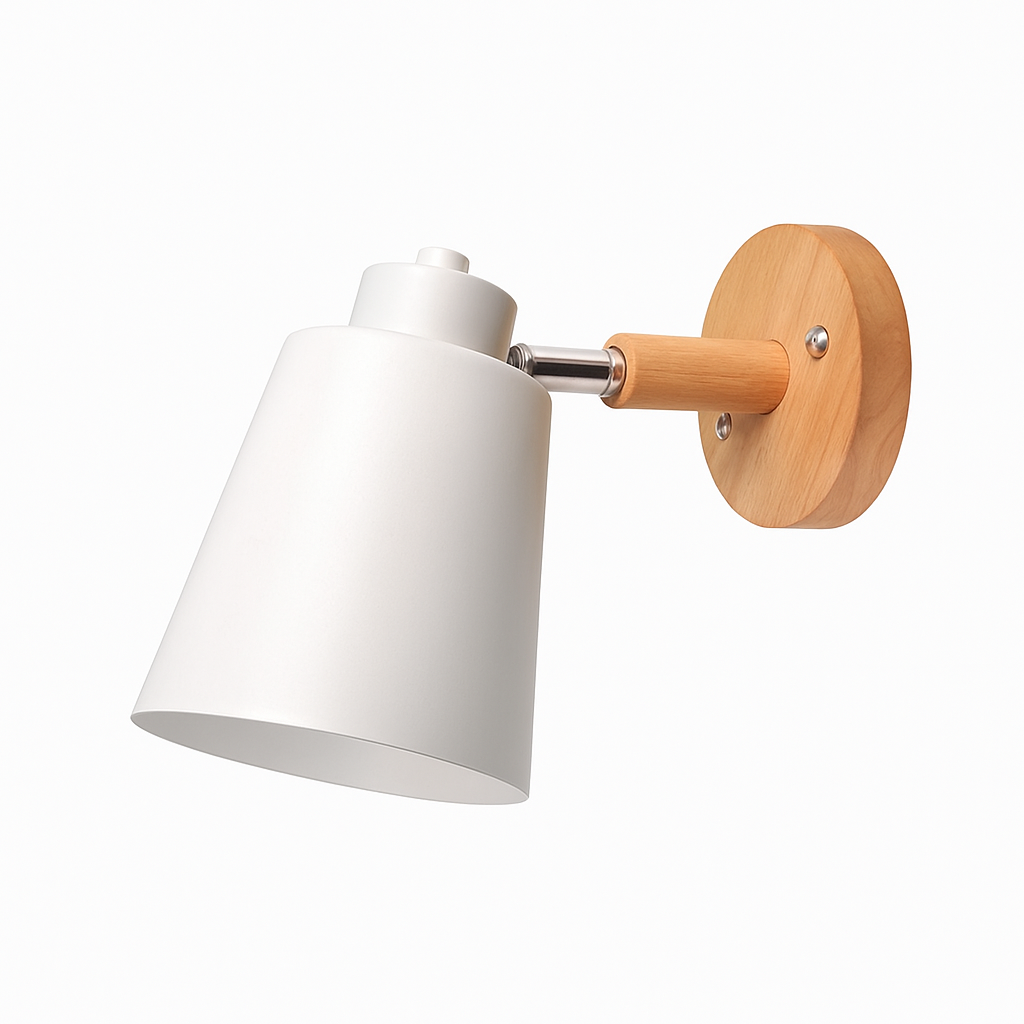 Wandlampe LED mit schwenkbarem Schirm aus Metall und Holzhalterung