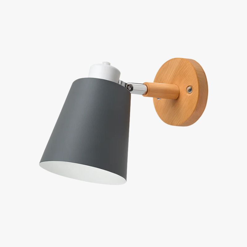 Wandlampe LED mit schwenkbarem Schirm aus Metall und Holzhalterung