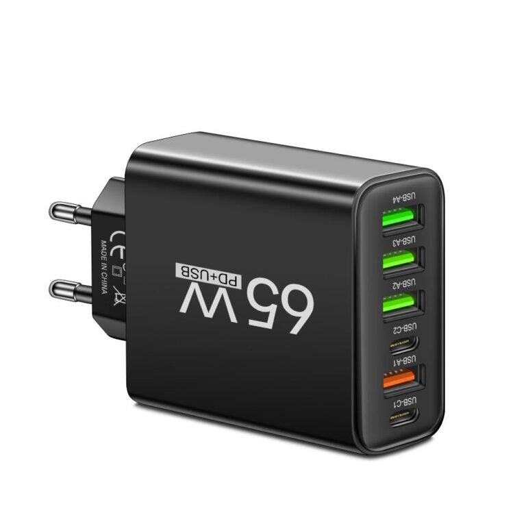 PowerMax 65W 6-in-1 Schnellladegerät – Lade Bis Zu 6 Geräte Gleichzeitig – Ideal Für Zuhause, Büro und Reisen