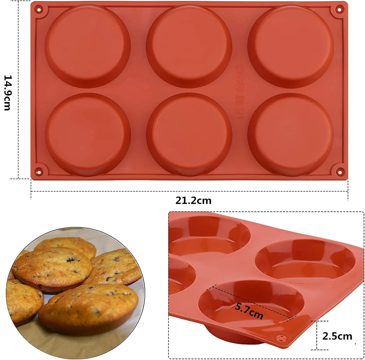 Flexibles Silikonbackform mit 6 Vertiefungen – Runde Antihafteform zum Backen