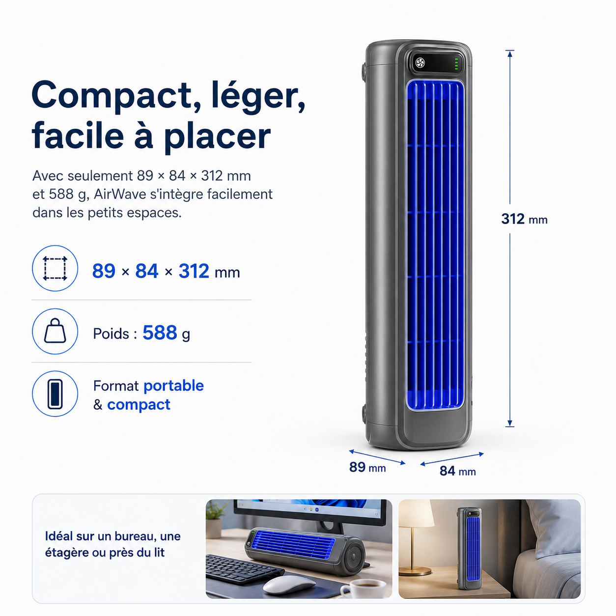 AirWave – Tragbare wiederaufladbare Klimaanlage mit 12 Stunden Akkulaufzeit
