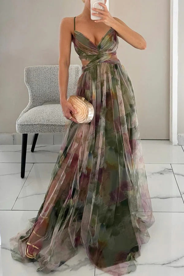 Lange Blumenmusterkleid mit Verstellbaren Trägern für Frauen | Ideal für den Sommer und besondere Anlässe