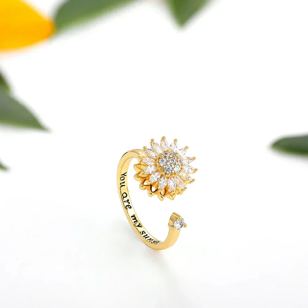 Verstellbarer Angst Ring - Sonnenblumen Kristall | Edelstahl