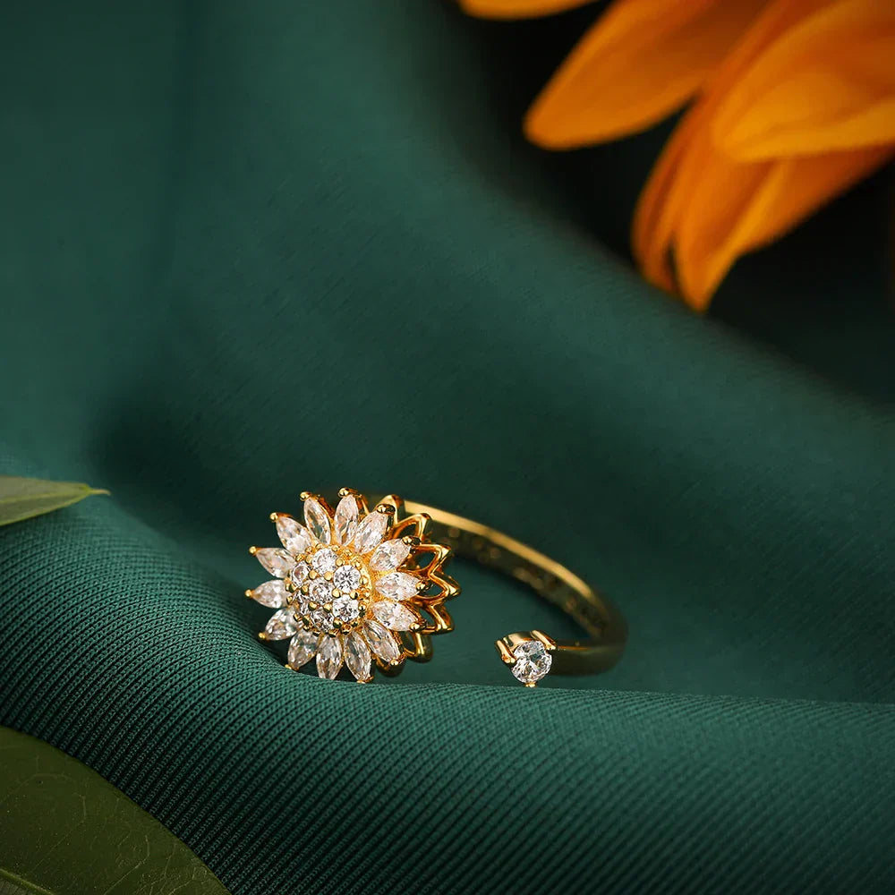 Verstellbarer Angst Ring - Sonnenblumen Kristall | Edelstahl