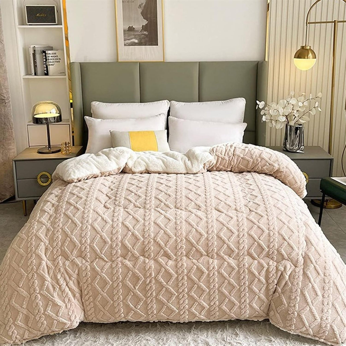 Sherpa-Fleece-Decke mit geometrischem Muster – Wendbare warme Plaid für Sofa und Bett