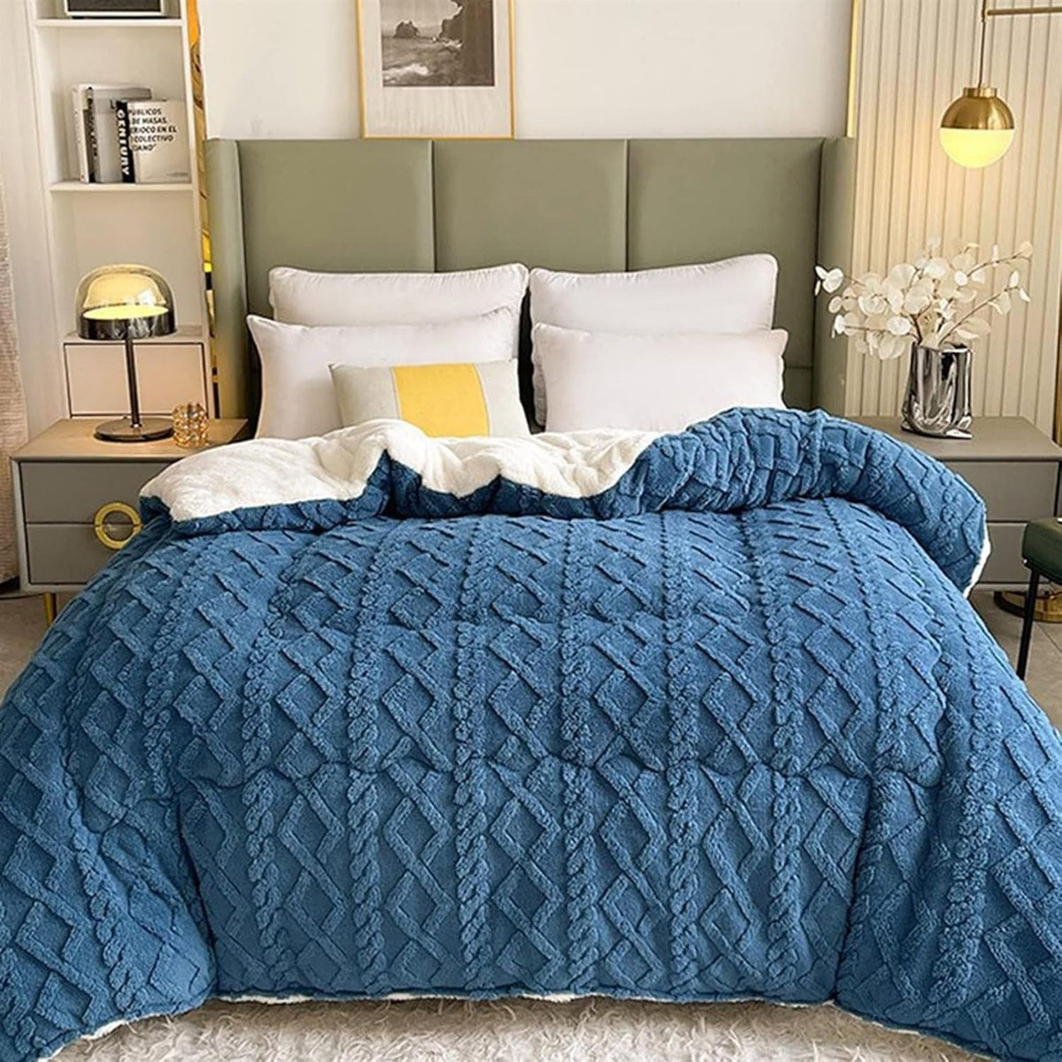 Sherpa-Fleece-Decke mit geometrischem Muster – Wendbare warme Plaid für Sofa und Bett