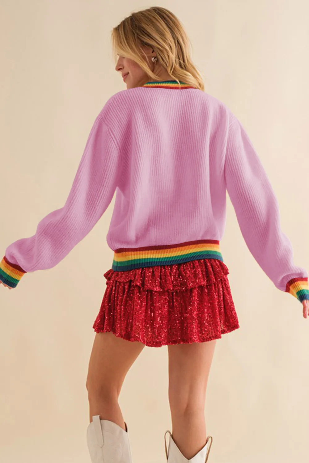 Fröhlicher & Heller Regenbogenrand Weihnachts-Pullover