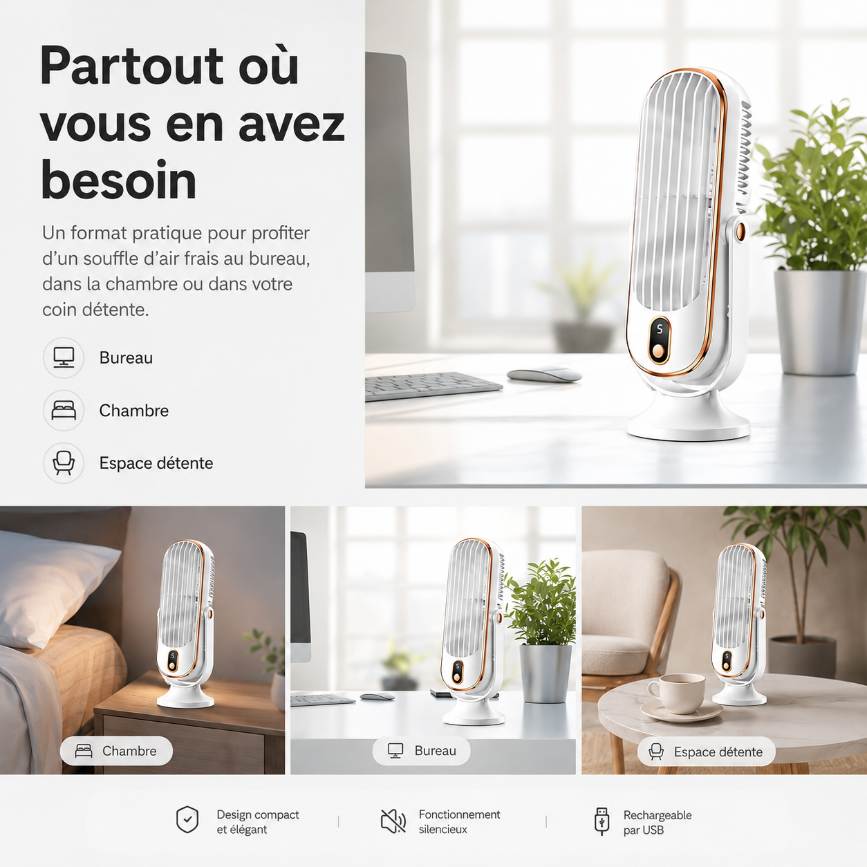 AeroLux Elite Kühlventilator | Dualmotor, 720° Rotation, USB wiederaufladbar & ultra-leise für ultimativen Komfort überall