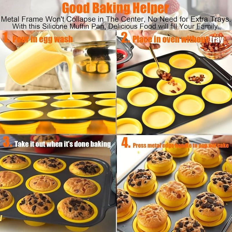 Silikon-Muffinform mit Robuster Metallrahmen – Flexible Backform für Muffins und Cupcakes