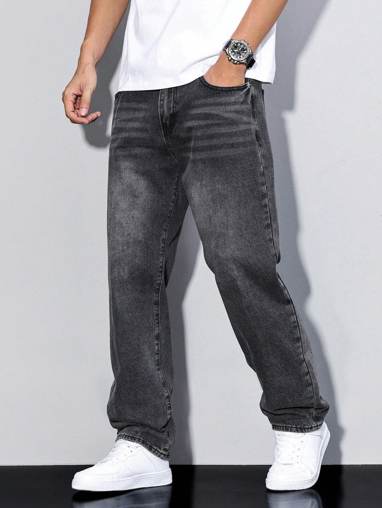 Jeans Einfarbig Casual Herren Lockere Passform Komfort