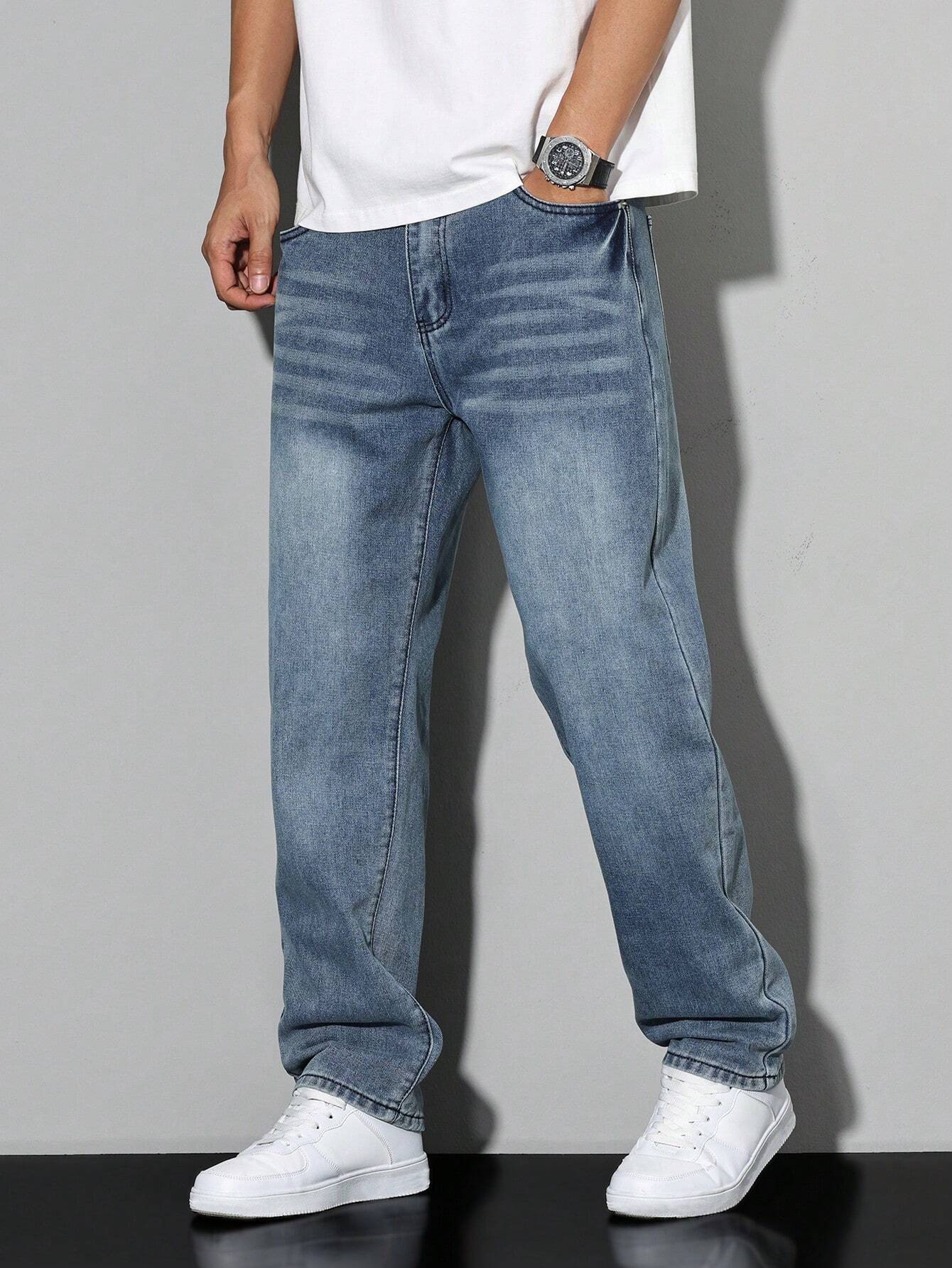 Jeans Einfarbig Casual Herren Lockere Passform Komfort