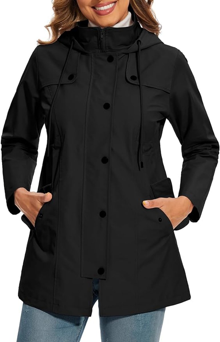 Damen Regenjacke mit Kapuze – Wasserdicht mit Karofleece-Futter