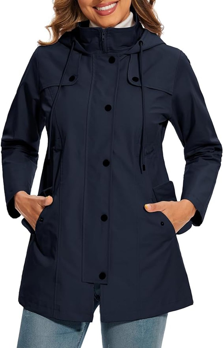 Damen Regenjacke mit Kapuze – Wasserdicht mit Karofleece-Futter