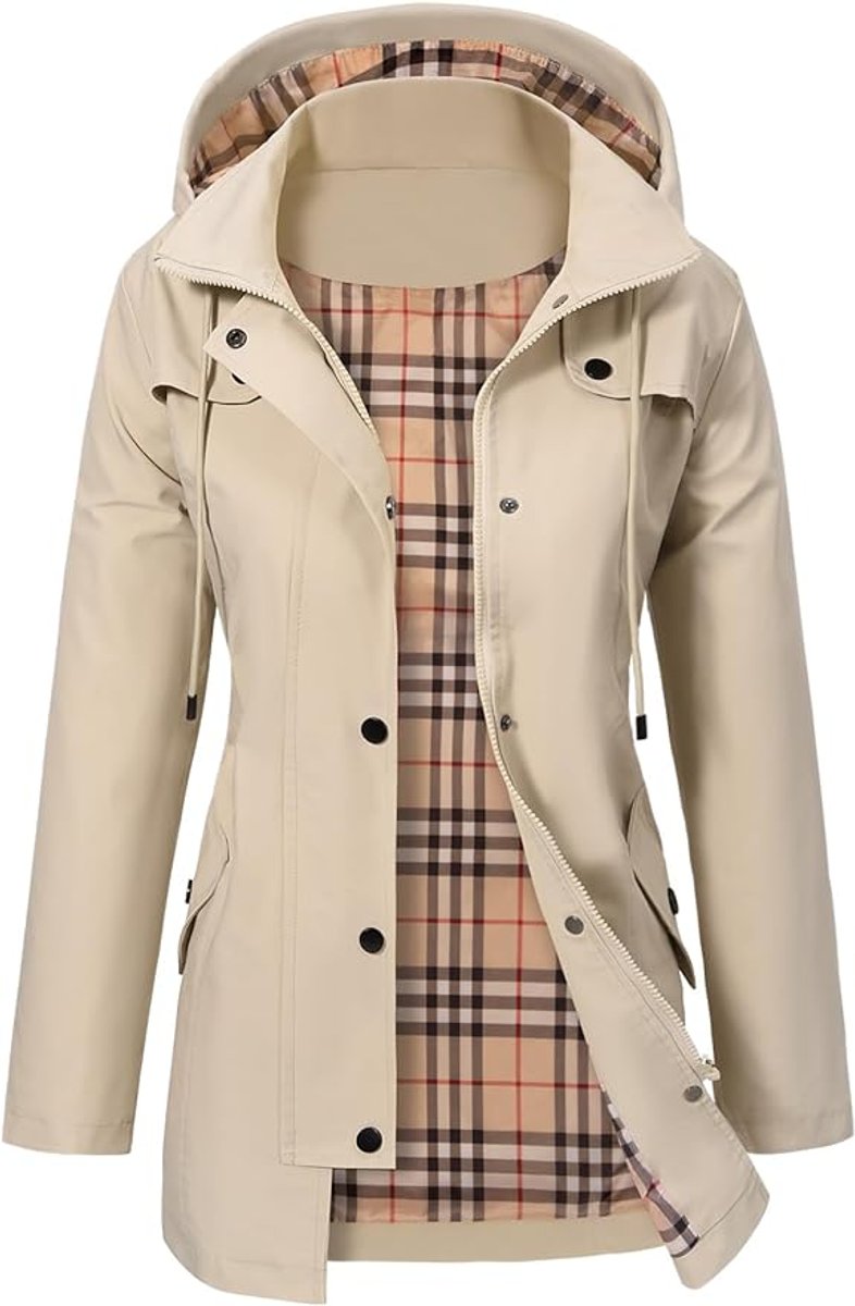 Damen Regenjacke mit Kapuze – Wasserdicht mit Karofleece-Futter