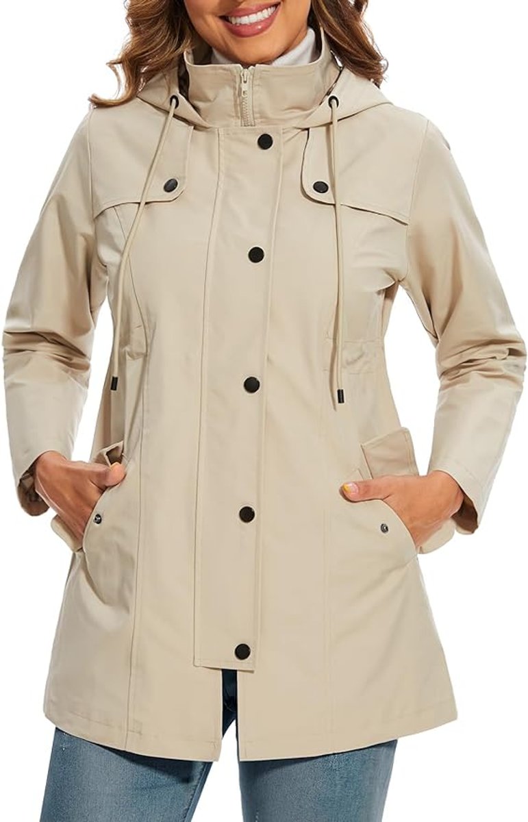 Damen Regenjacke mit Kapuze – Wasserdicht mit Karofleece-Futter