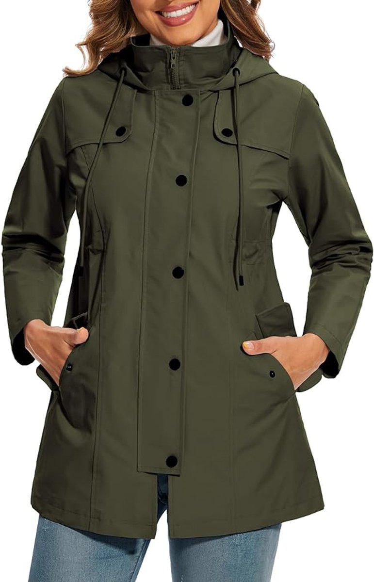 Damen Regenjacke mit Kapuze – Wasserdicht mit Karofleece-Futter