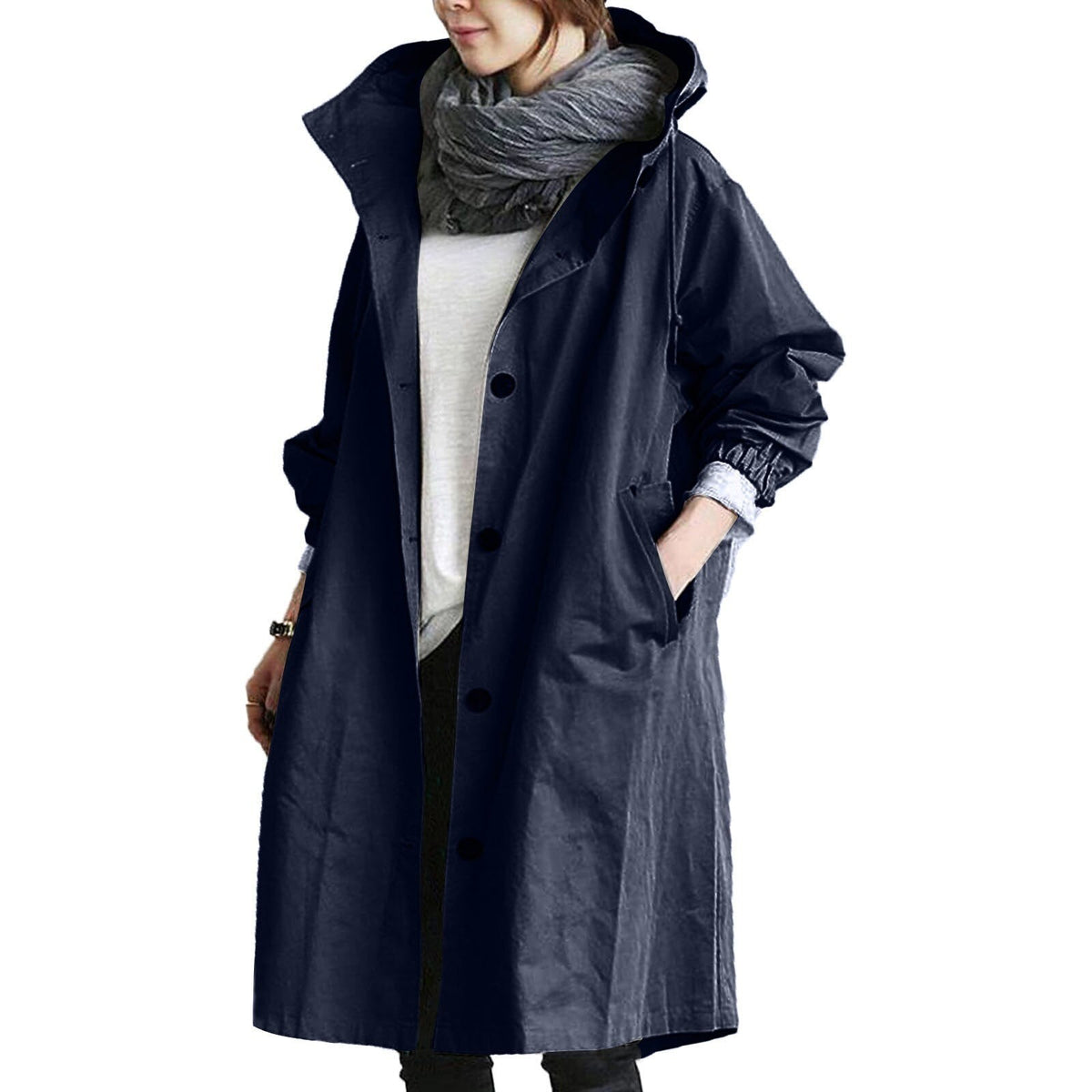 Lange Damenregenjacke Elise – Trendy Herbstjacke mit Kapuze