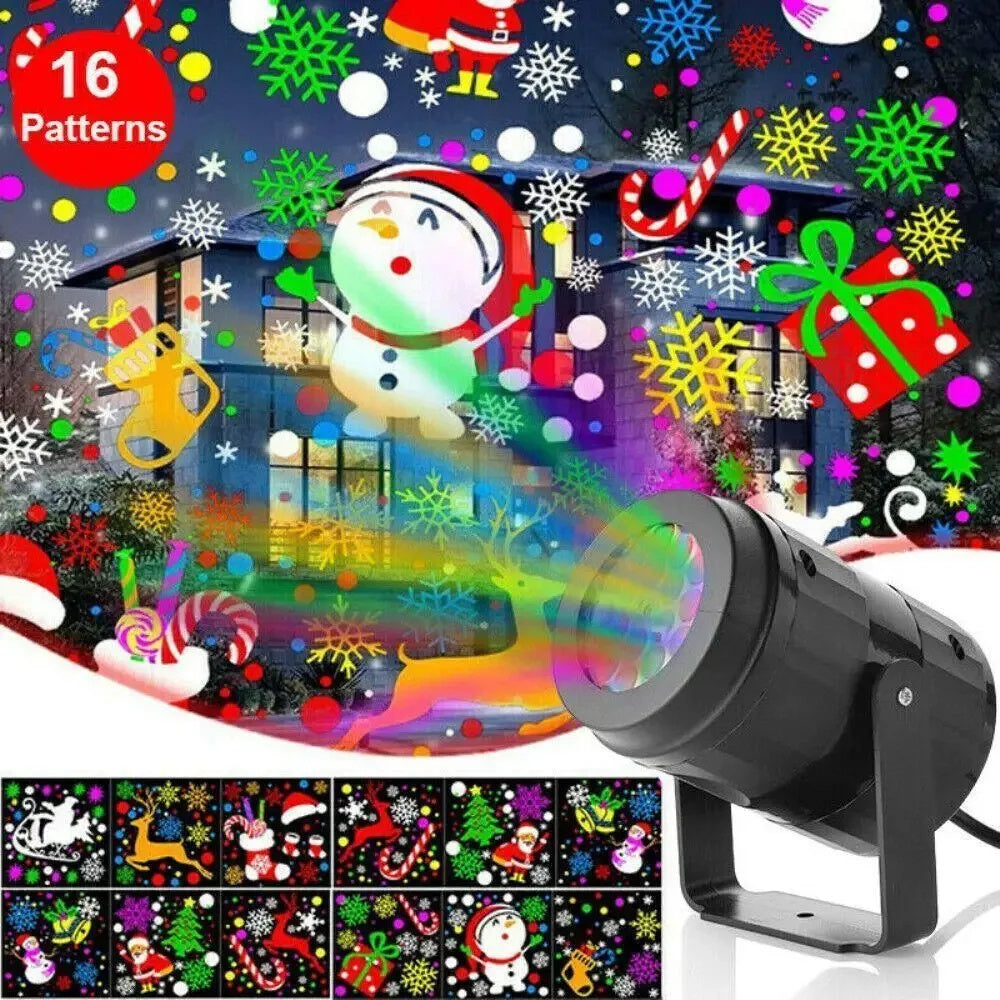 LED Weihnachtsprojektor Schneeflocken Lichtshow – Wasserdichte Außenlampe mit 16 Mustern