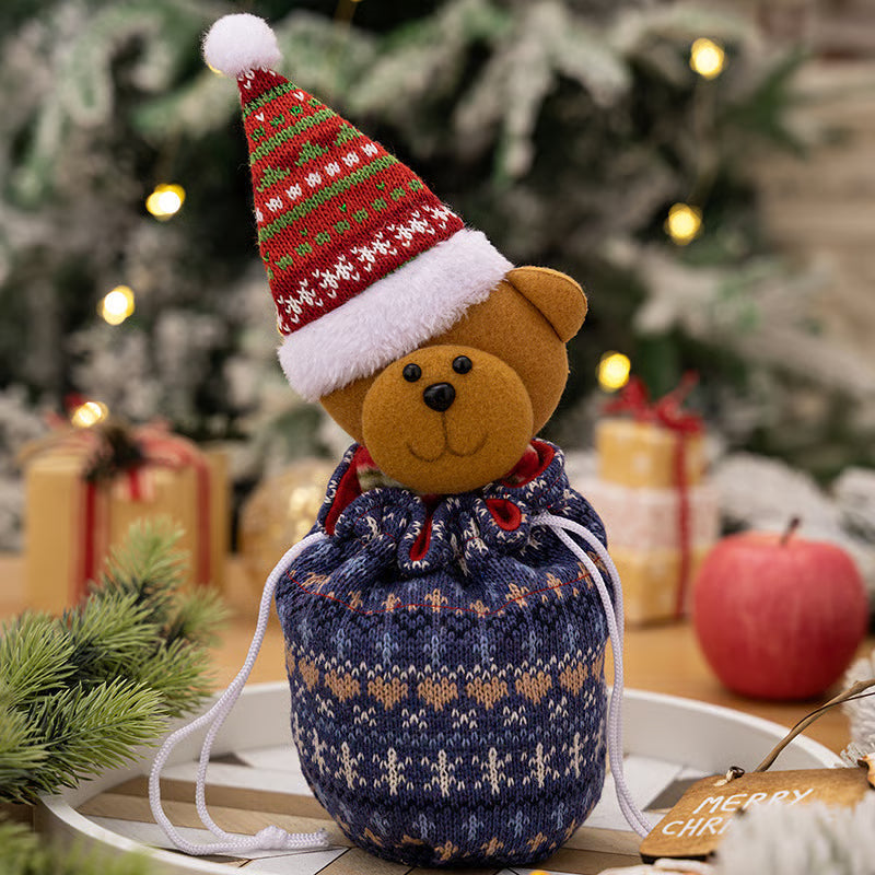 KnitJoy Weihnachtsgeschenkbeutel mit Puppe – Wiederverwendbarer Strickgeschenkbeutel für Kinder