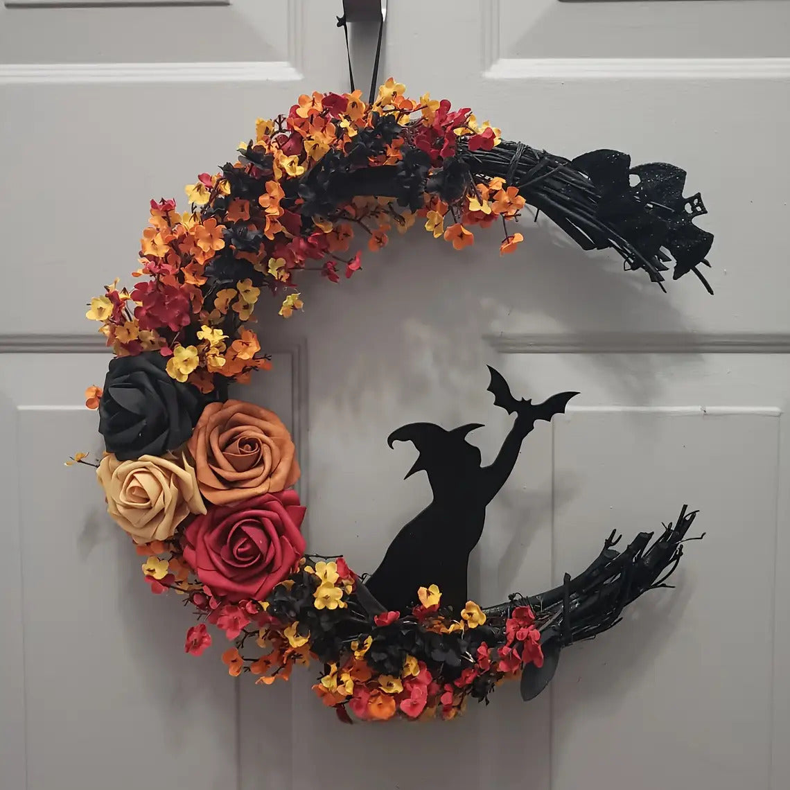 Halloween Rustikale Hexen Blumenkranz | Halbmond Türdekoration