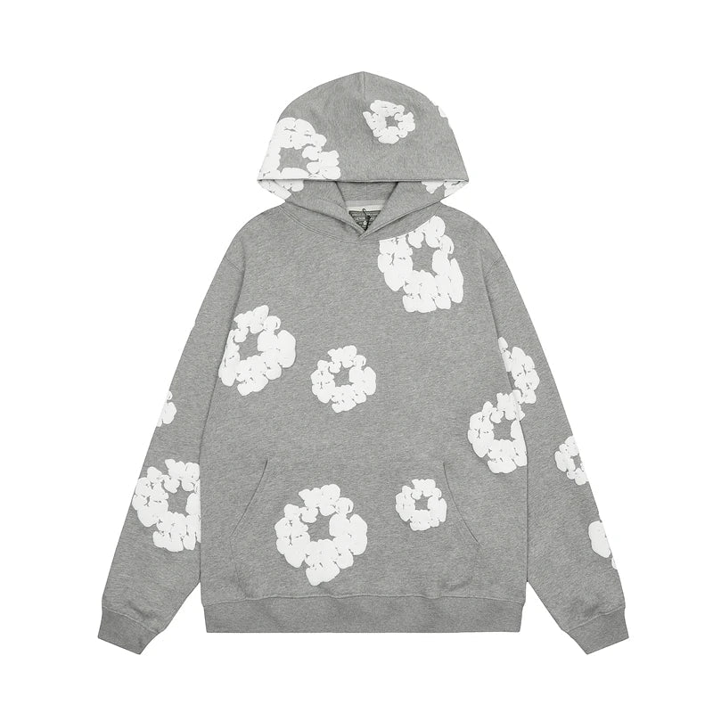 Herrenhoodie mit Blumenprint und Baumwollmix