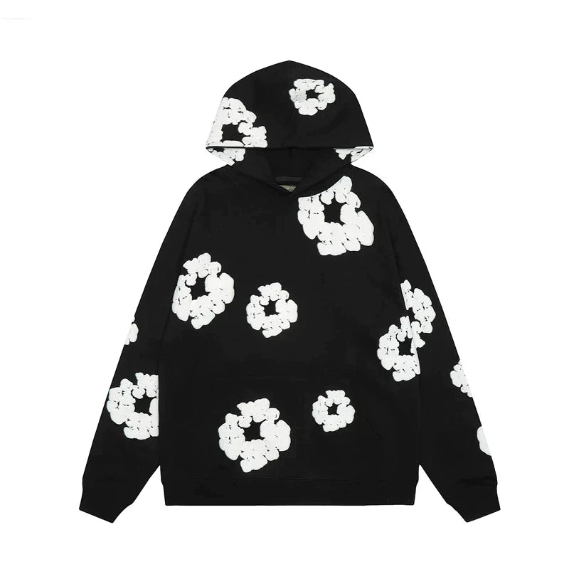 Herrenhoodie mit Blumenprint und Baumwollmix