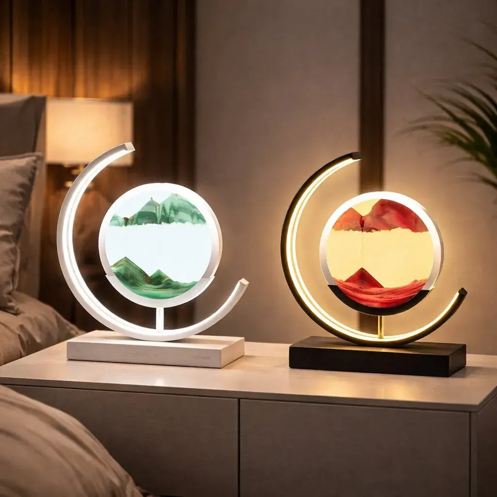 Deko LED Tischlampe | Moderne Designerlampe | Sandbild zum Drehen | SandScape
