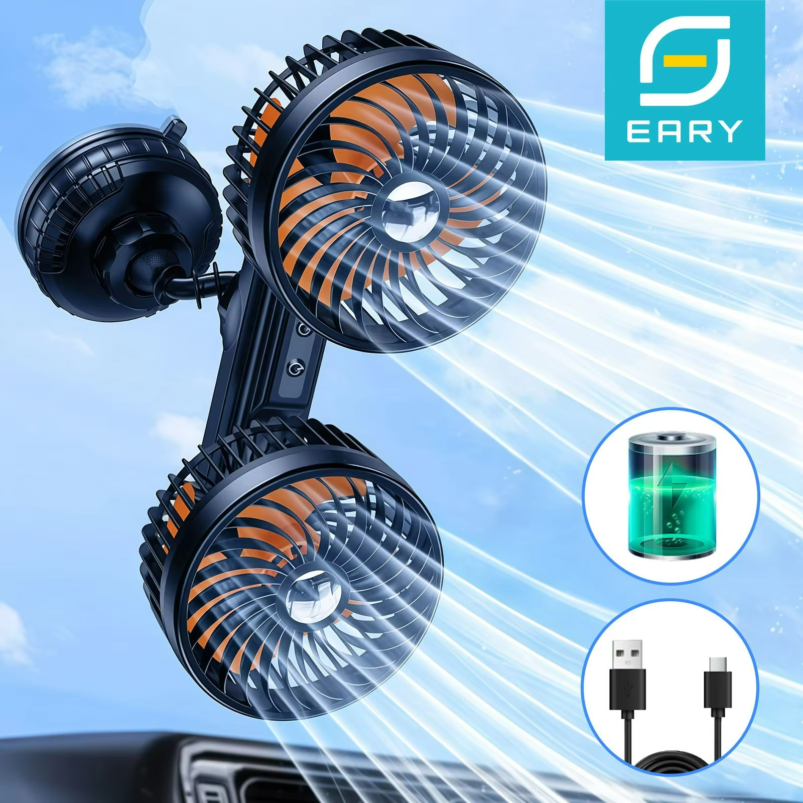 AeroBreeze Auto Ventilator | Drahtloser Ventilator mit 4000 mAh Akku und 3 Windgeschwindigkeiten