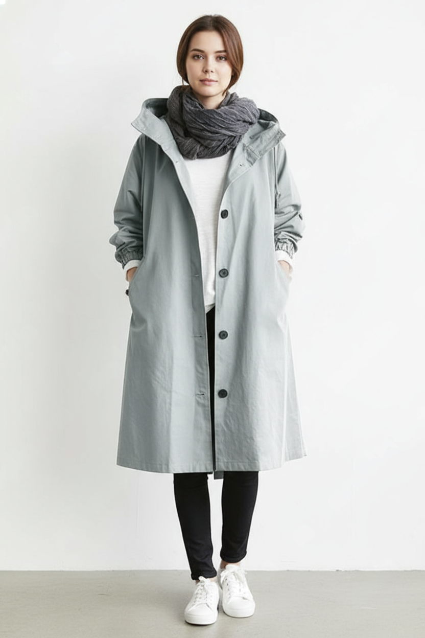Wind- und Wasserdichter Trenchcoat für Frauen – Mit Kapuze für Herbst & Winter