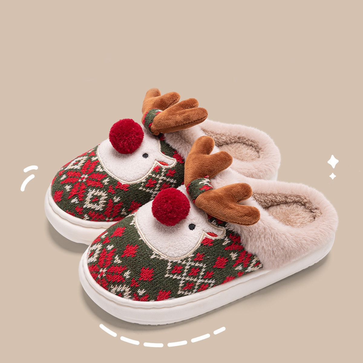 Weihnachtliche Hausschuhe mit Besticktem Stoff