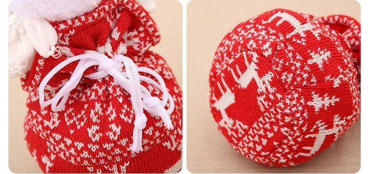 KnitJoy Weihnachtsgeschenkbeutel mit Puppe – Wiederverwendbarer Strickgeschenkbeutel für Kinder