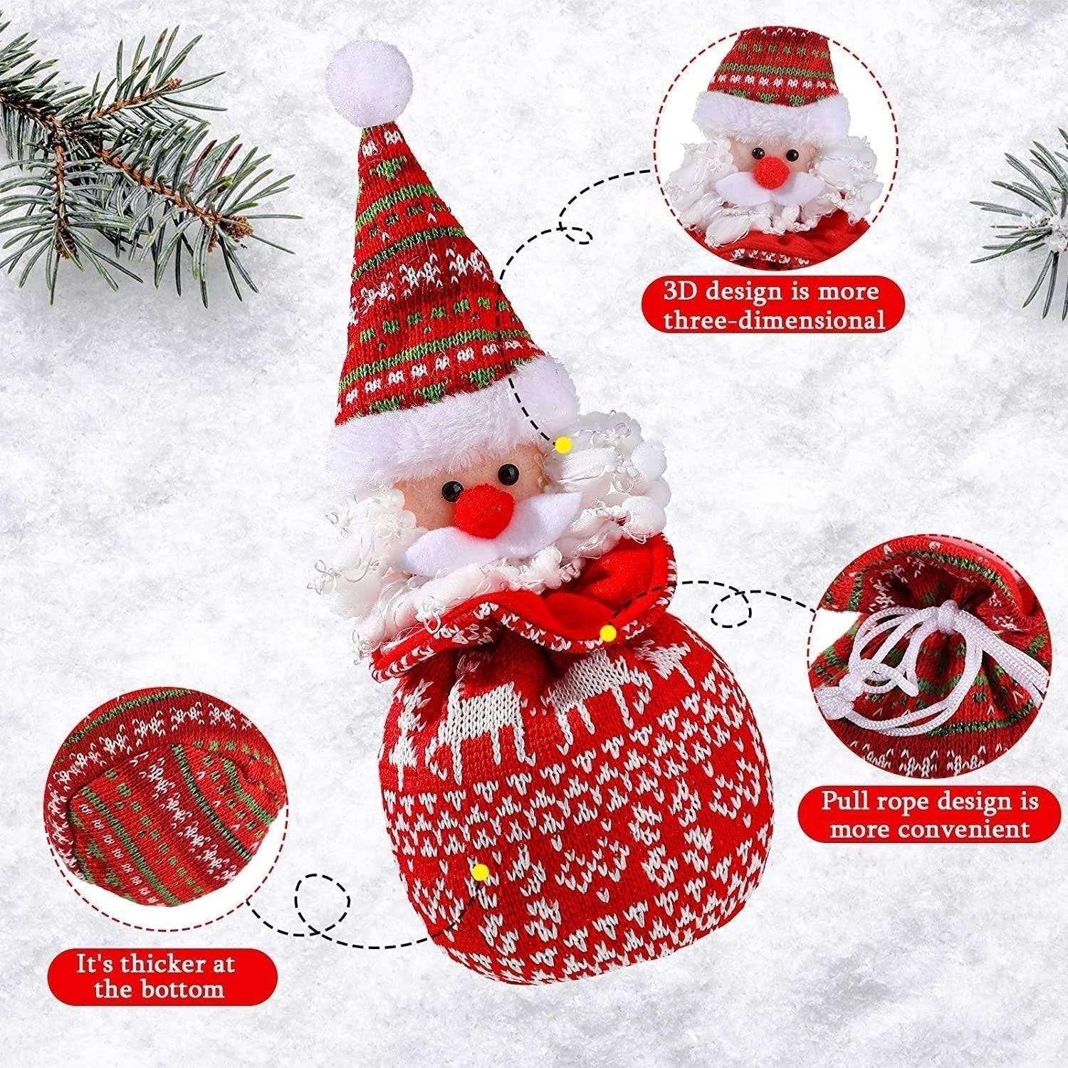 KnitJoy Weihnachtsgeschenkbeutel mit Puppe – Wiederverwendbarer Strickgeschenkbeutel für Kinder