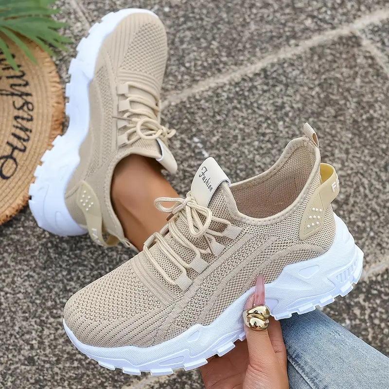 Damen Atmungsaktive Strick-Sneaker - Leichtgewicht, Bequeme Niedrige Laufschuhe für Alle Jahreszeiten