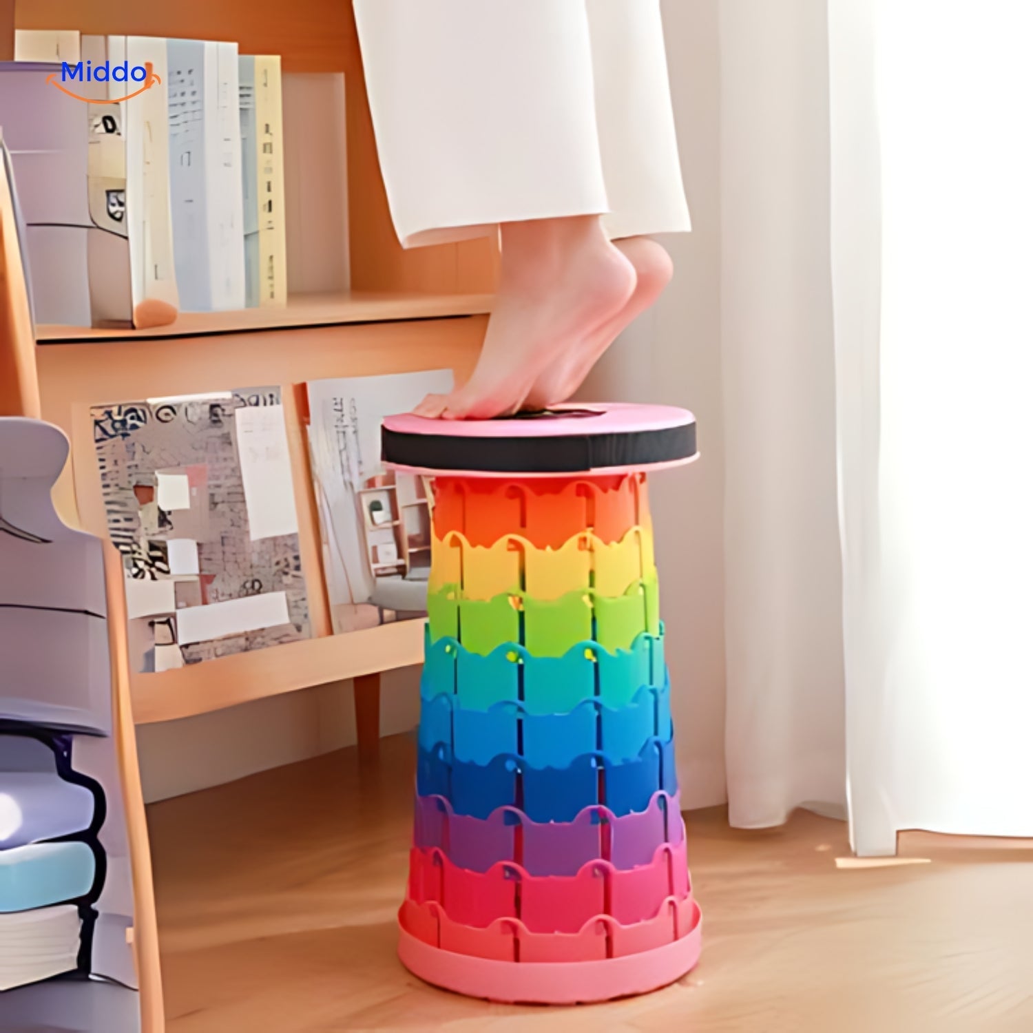 FlexiSeat Teleskop-Hocker | Verstellbarer Hocker mit rutschfester Oberfläche für optimalen Komfort