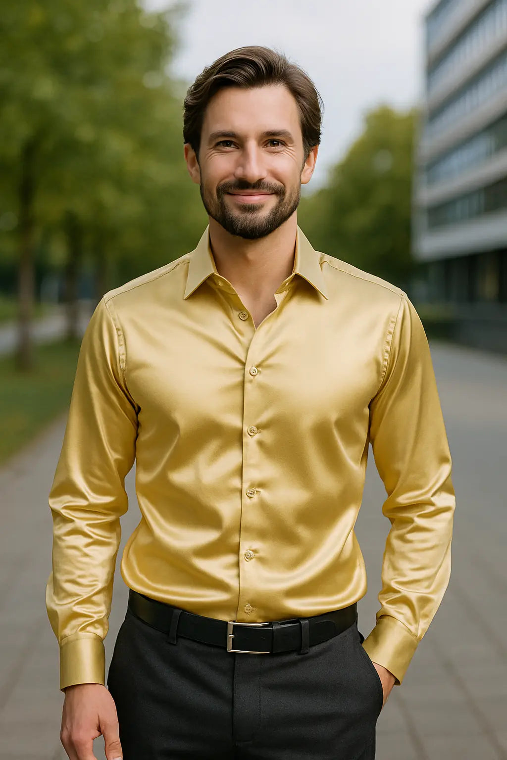 Herrenhemd SatinElegance – Luxuriöse Satin Slim Fit Bluse mit langen Ärmeln